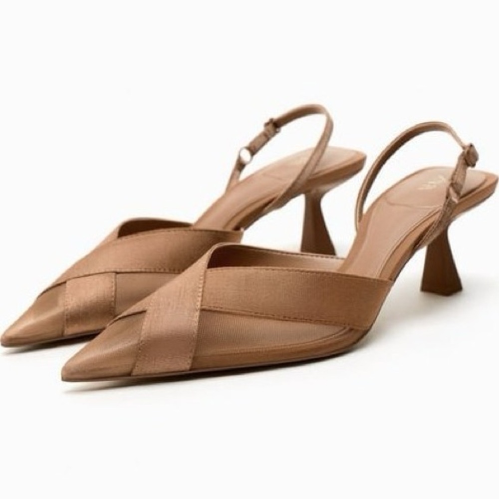Zara Brown Kitten Heeled Shoes - Picture 5 of 11